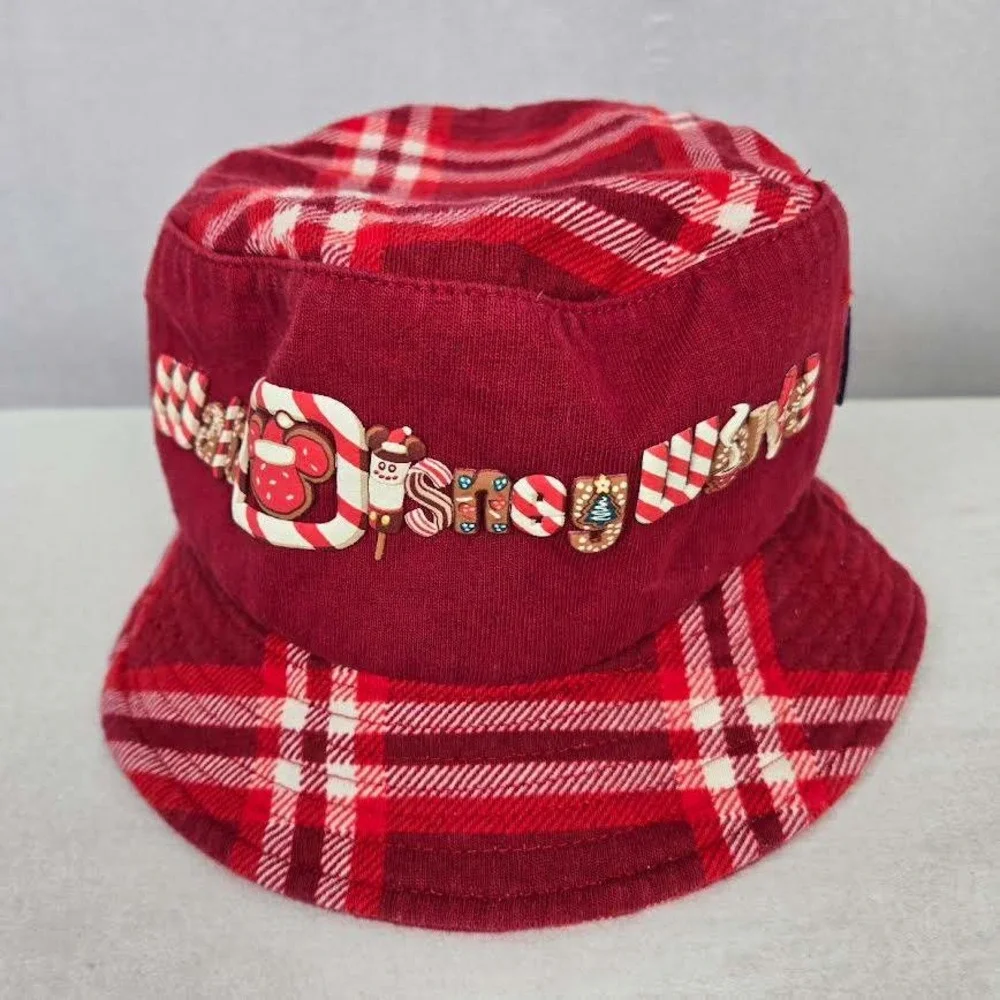 Disney Spirit Jersey Walt Disney World Holiday Plaid Bucket Hat Rare Red‎ Xmas